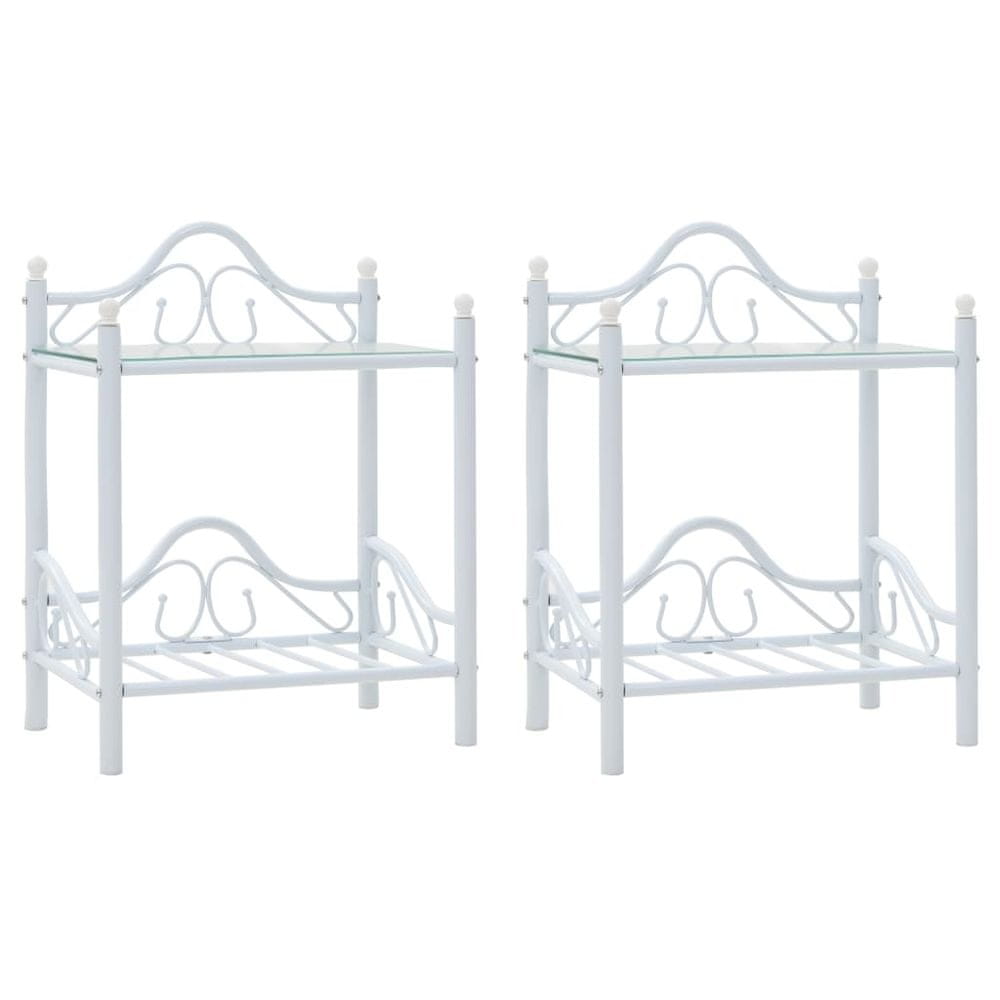 Vidaxl Nočné stolíky, 2 ks, oceľ a tvrdené sklo, 45x30,5x60 cm, biele